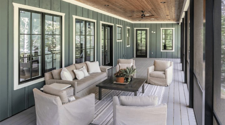 wood windows on a porch