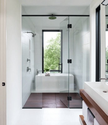 classic wood window in shower