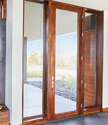 patio wood door with glass inset